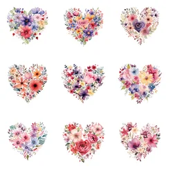 9 piece Flowers and Love washable  Patch Hot Press for Clothing DIY T-shirt Stickers