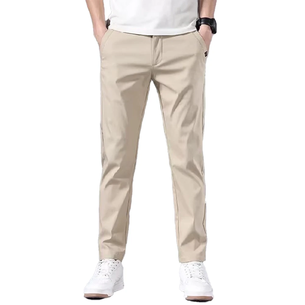 New Men's Casual Pants Slim Fit Stretch Chino Trousers Solid Color Flat Front Flex Classic Ankle Length Pants Men Clothing