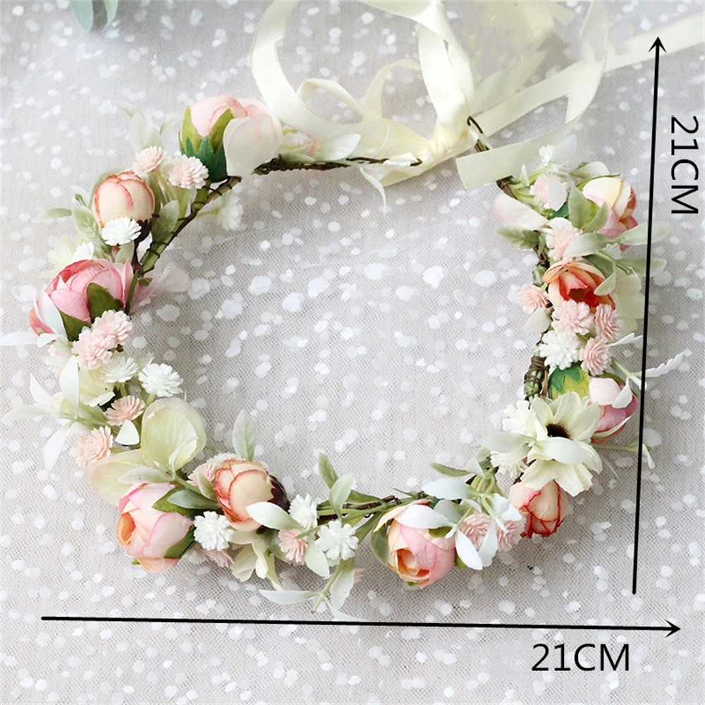 Couronnes de fleurs de plage Boho Novia pour filles, diadème de printemps, simulation de couronne de mariée poubelle, guirxiété florale romantique, blumenkranz