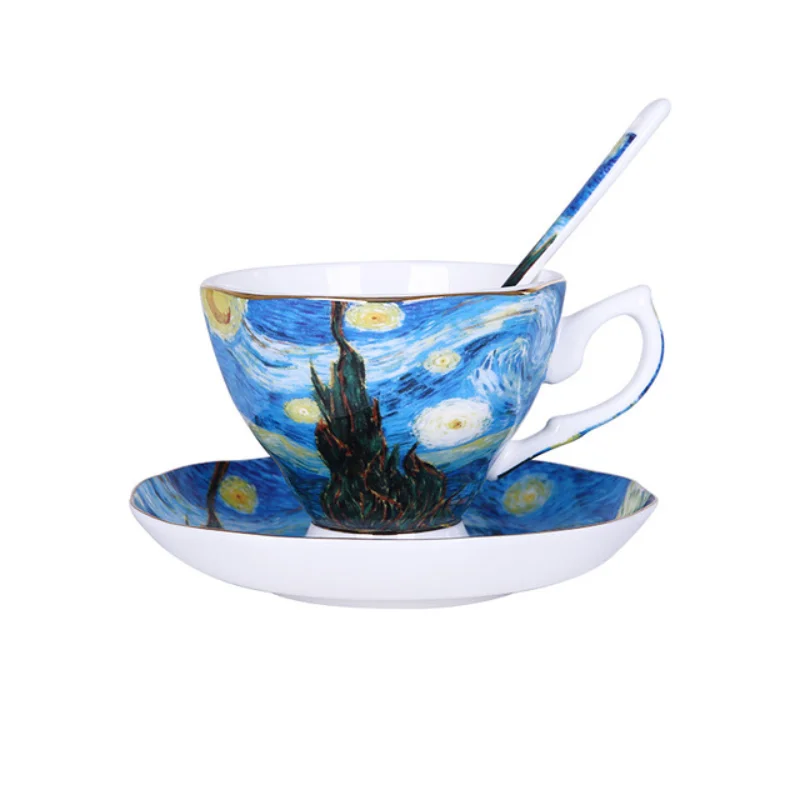 

The New Van Gogh Art Painting Coffee Mugs The Starry Night Sunflowers The Sower Irises Saint-Remy coffe cup tea cup set