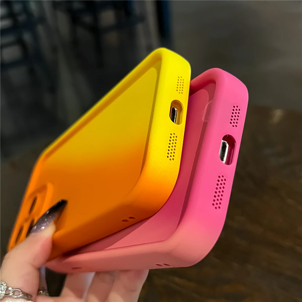 Custodia morbida in Silicone liquido sfumato per iPhone 16 15 14 13 12 11 Pro Max Plus Cover paraurti addensata antiurto Color caramella