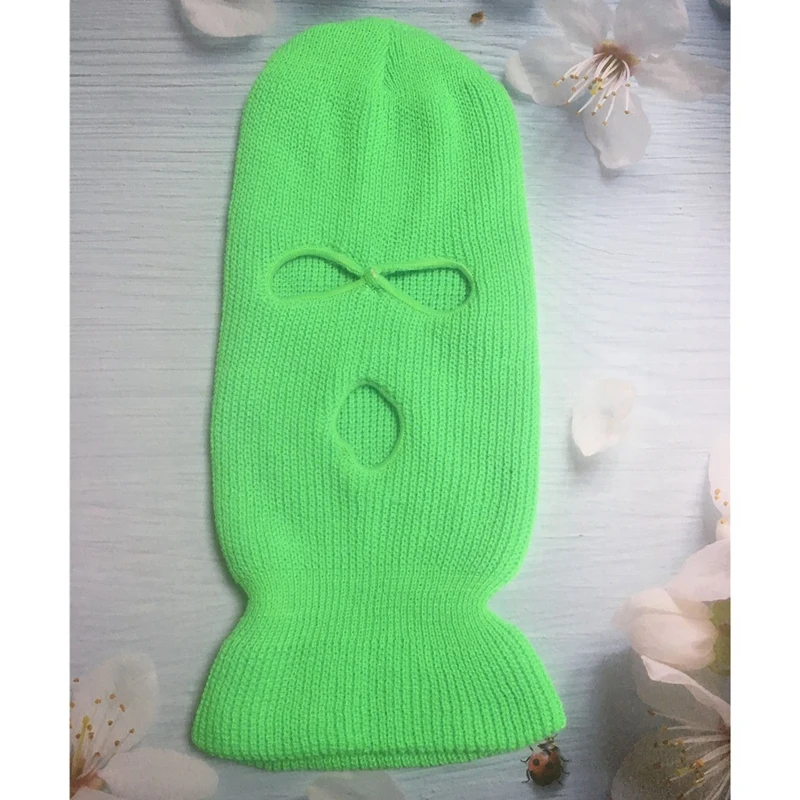 Full Face Cover Ski Mask Hat 3 Holes Balaclava Windproof Knit Beanies Bonnet Winter Warm Unisex Caps Green