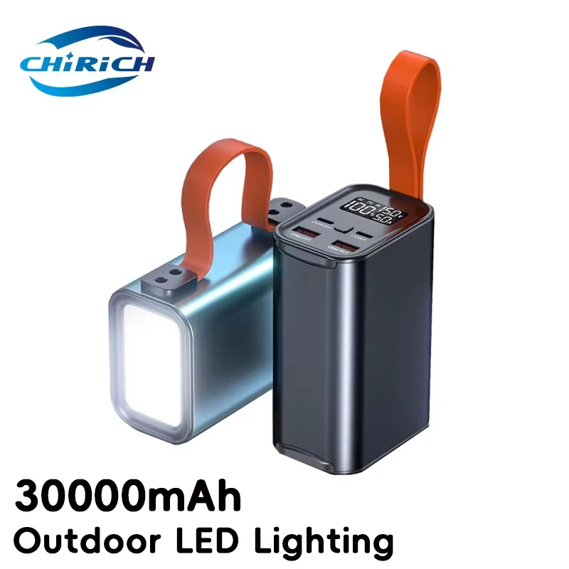 휴대용 LED 충전식 랜턴, 비상 야외 캠핑 램프, 휴대폰 노트북용 손전등, USB C 보조베터리, 30000mAh, 100W