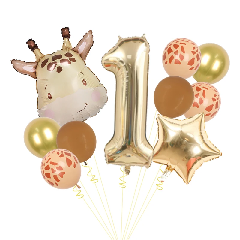 10 Stück Niedliche Giraffenkopf-Luftballons 40 Zoll Platin Nummer 1-9 Geburtstagsballon-Set Cartoon-Tier Themenparty Dekoration – Detail 1
