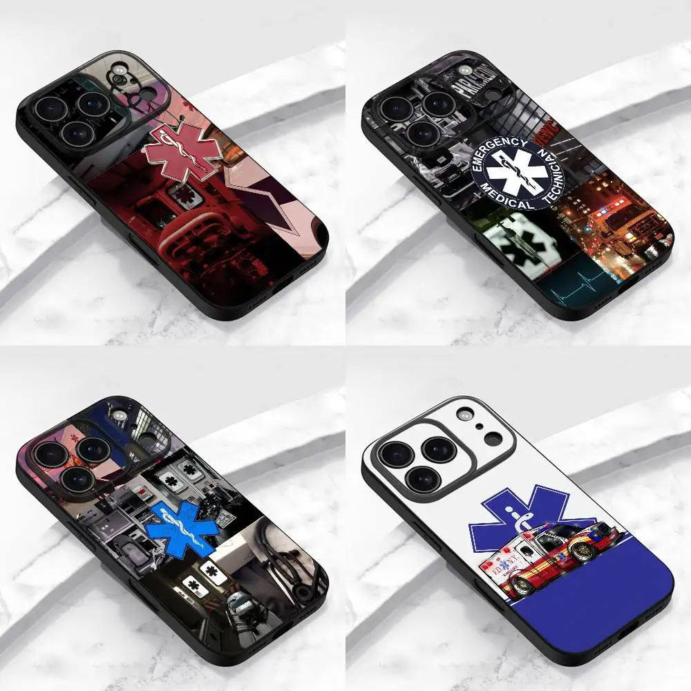 

Ambulance EMS EMT Phone Case For iPhone 17,16,15,14,13,12,11,Pro,Max,Plus,E,Air,Mini Protective Black Cover