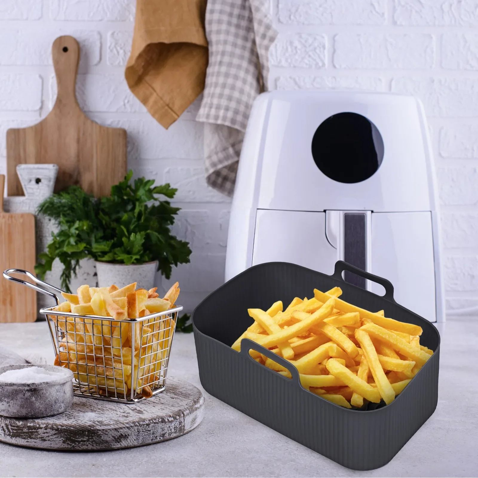 2pc/1pc Air Friteuse Silikon Tablett Rechteck Ofen Backen Korb Wiederverwendbare Liner Einsatz Gericht Gebratenes Huhn für Airfryer Zubehör – Detail 11