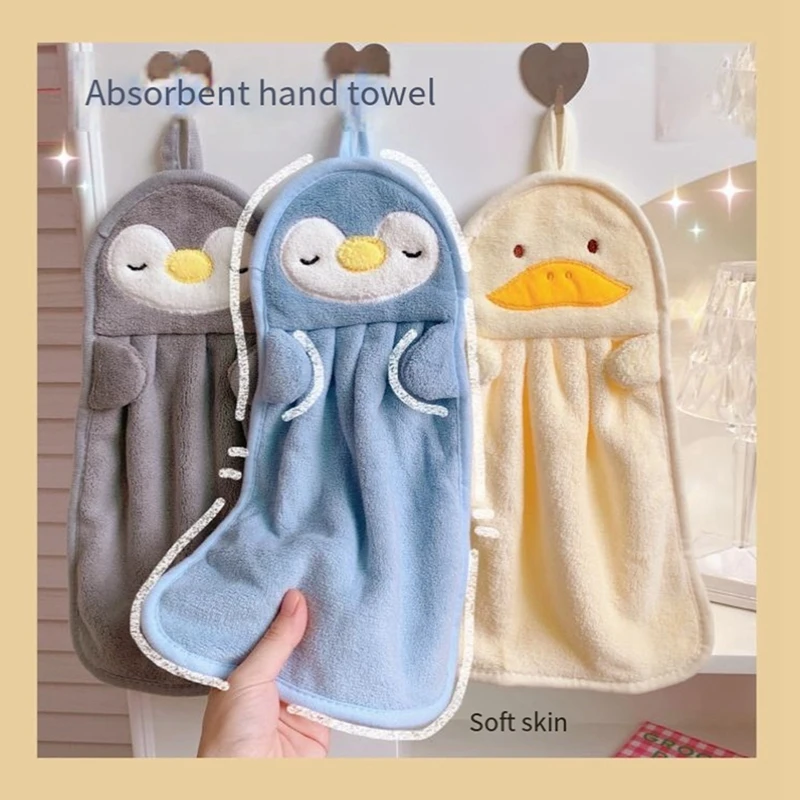 Hand Towel Hanging Absorbent Baby Hand Towel Cute Penguin Duck Skin-Friendly Soft Children