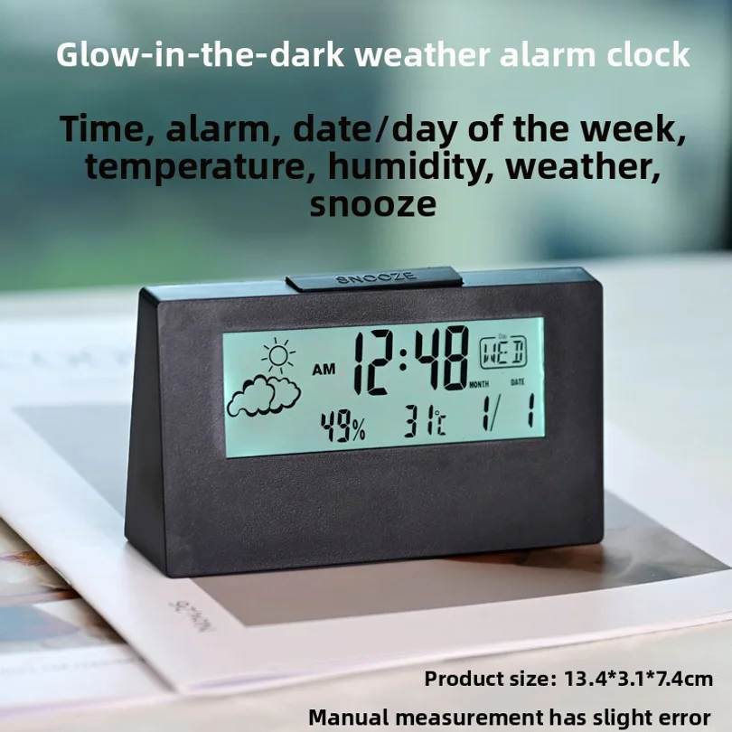 High-end temperature and humidity clock, creative weather display, luminous small alarm clock, trendy transparent electronic ala