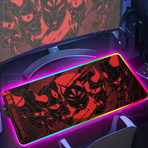RGB Gaming Mouse Pad Japanese Devil Deskmat HD Gamer Accessories Large LED Light Mousepad PC Computer Rubber Carpet with Backlit