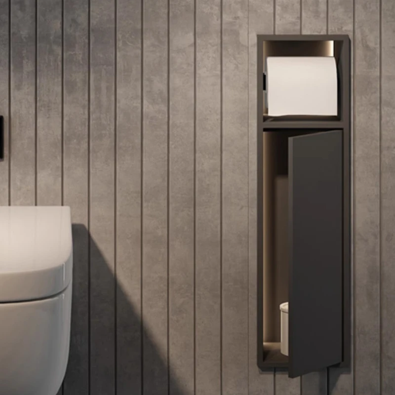 

Stainless Steel Recessed Niche, Rustproof Built-in Shelf, Fingerprint Proof Toilet Holder, Waterproof 2-Tier Bathroom Organizer