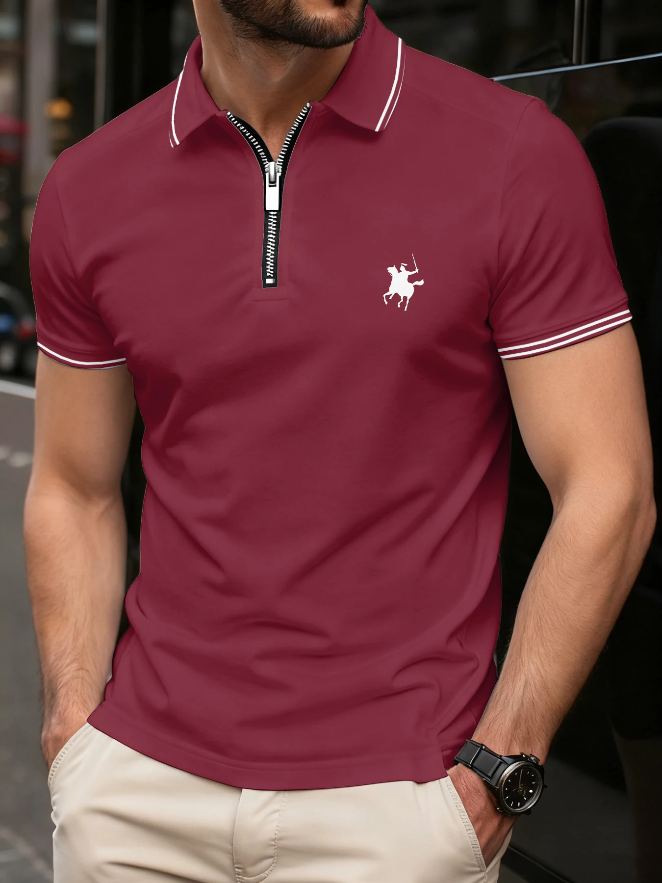 

Summer Mens Polo Shirts Quarter Zip Shirts Casual Classic Lightweight Short Sleeve Collared Shirt Breathable Streetwear
