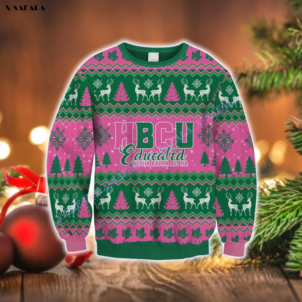 

American Black HBCU Alpha AKA Pattern 1908 3D Printed Ugly Sweater Christmas Gift Men Female Winter Knitted Cotton Xmas Warm