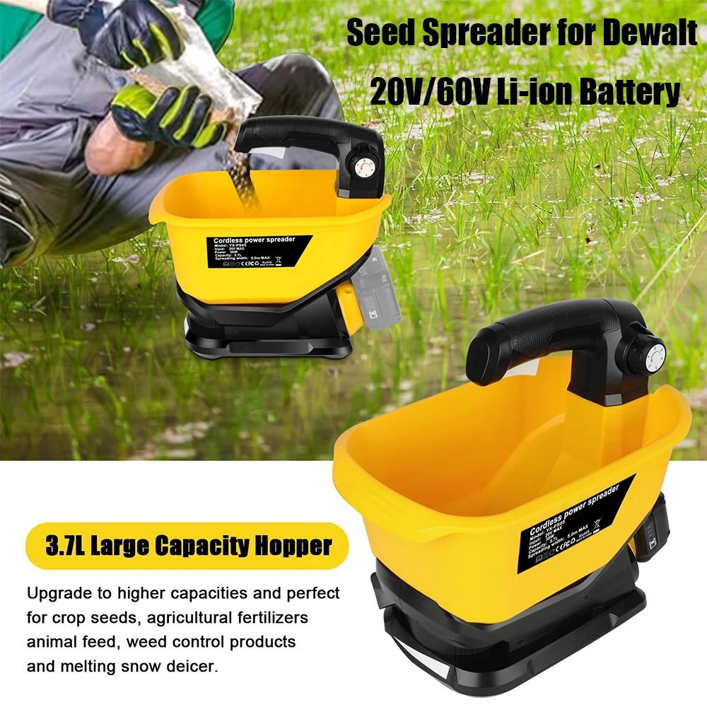 Handheld Seed Spreader for Dewalt 20V/60V Li-ion Battery,3.7L Large Capacity for Grass Seed Fertilizer Salt,NOT Include Battery