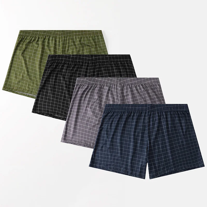 4-Piece Set Of Plaid Printed Elderly Aro Pants Casual And Loose Men's Boxer Shorts Comfortable And Breathable Underwear image 2