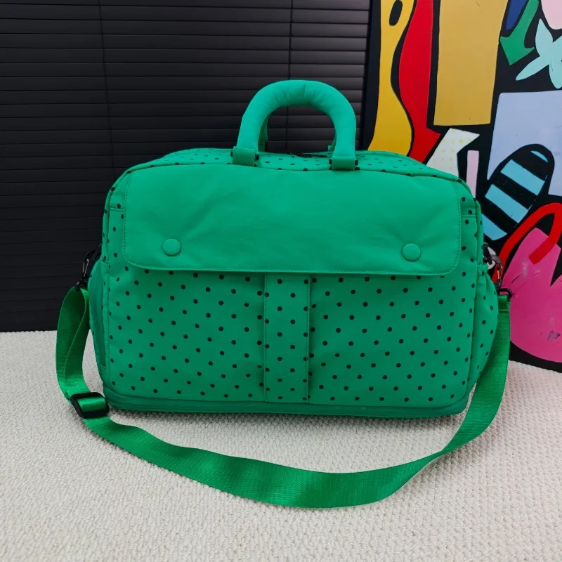 2026 New Women Polka‑dot Weekend Duffle Bag Expandable Design Large Capacity Removable Strap Multi‑pocket Gym Short Trip Handbag