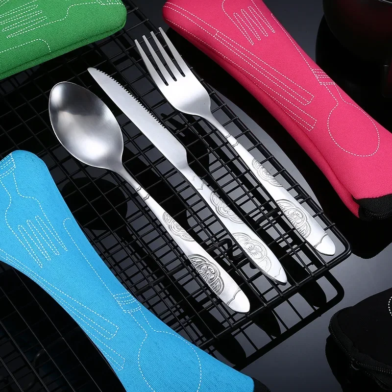 Picnic Tableware Set Washable with Zipper Travel Cutlery Kit Case Portable Pouch for Dinner Household Tool Travel Camping Spoon