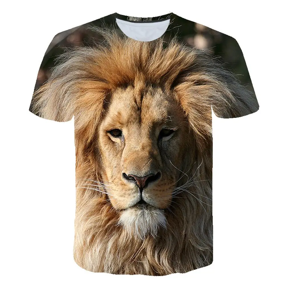 New Tide Summer Fashion Lion Picture T-shirts Casual Print Tees Hip Hop Personality Round Neck Short Sleev Tops