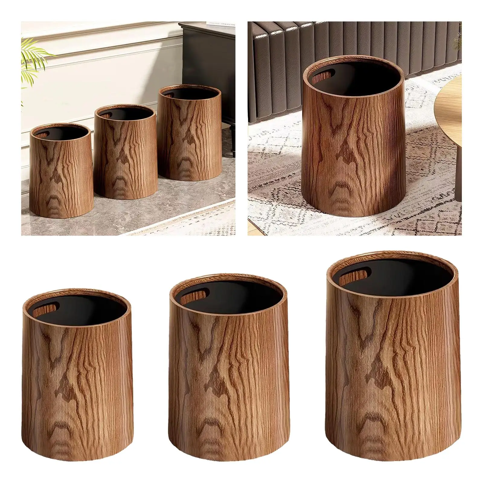 Wood Grain Trash Can Elegant Portable Large Capacity Multipurpose Home Garbage Bin for Laundry Living Room Hotel Dorm Bathroom