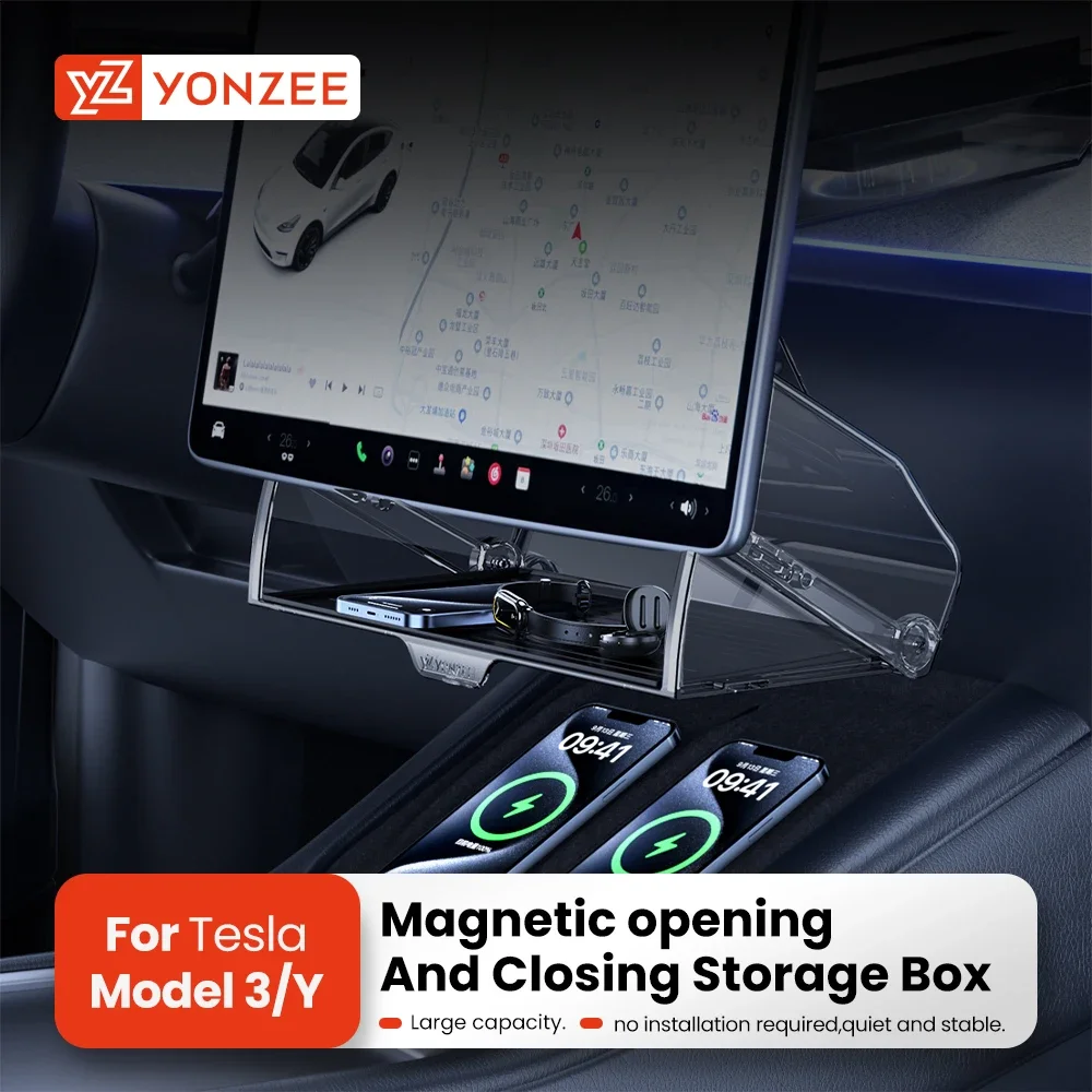 

Central Control Screen Storage Box for Tesla Model 3/Y (2021-2025), Organizer & Tissue Box Holder