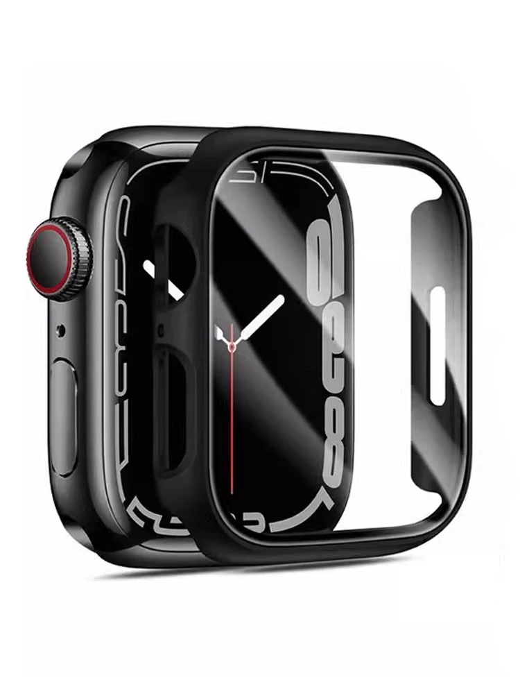 Gehärtetes Glas + Abdeckung für Apple Watch Gehäuse 45 mm 41 mm 44 mm 40 mm 42 mm Serie 9 4 5 6 SE 7 8 Displayschutzfolie Apple Watch Zubehör