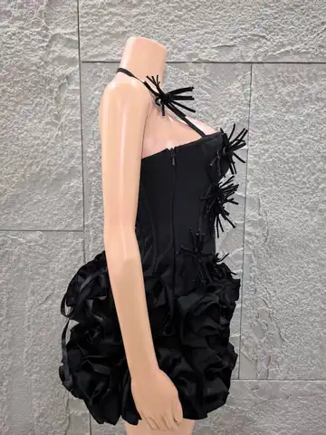 2025 Ny Svart Färg Kvinnor Sexig Axelbandslös Blommig 2 Pieces Bodycon Mini Bandage Klänning Fira Nattklubb Fest Bar Sångare Klänning 10 best sales bodycon-klänning - №8