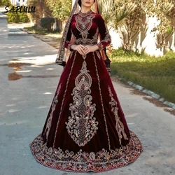 Jeweled High Neck Caftan Prom Dress Turkish Customized Velvet Party Gown Arabic Traditional Robe فساتين السهرة Vestidos De Gala