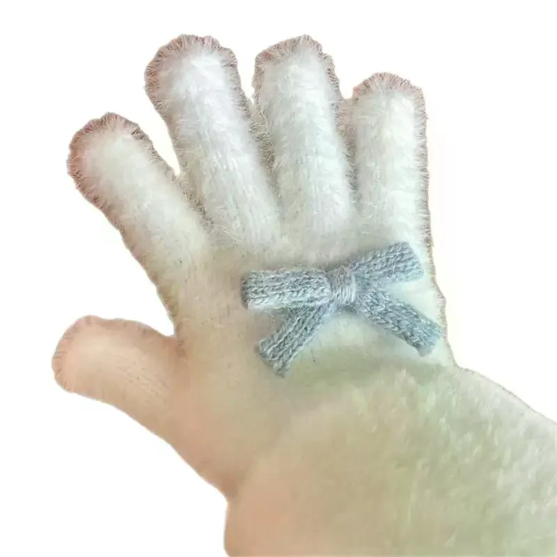 لطيف الحلو القوس بوم بوم أفخم قفازات الباردة واقية قفازات طالب شتاء دافئ خمسة أصابع قفازات النساء الإكسسوارات هدية عيد الميلاد #5