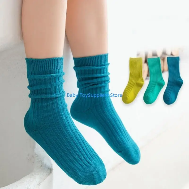 

R1WF 3Pairs Knitted Cotton Socks Baby Knee High Socks Unisex Ankle Socks for Boy Girl