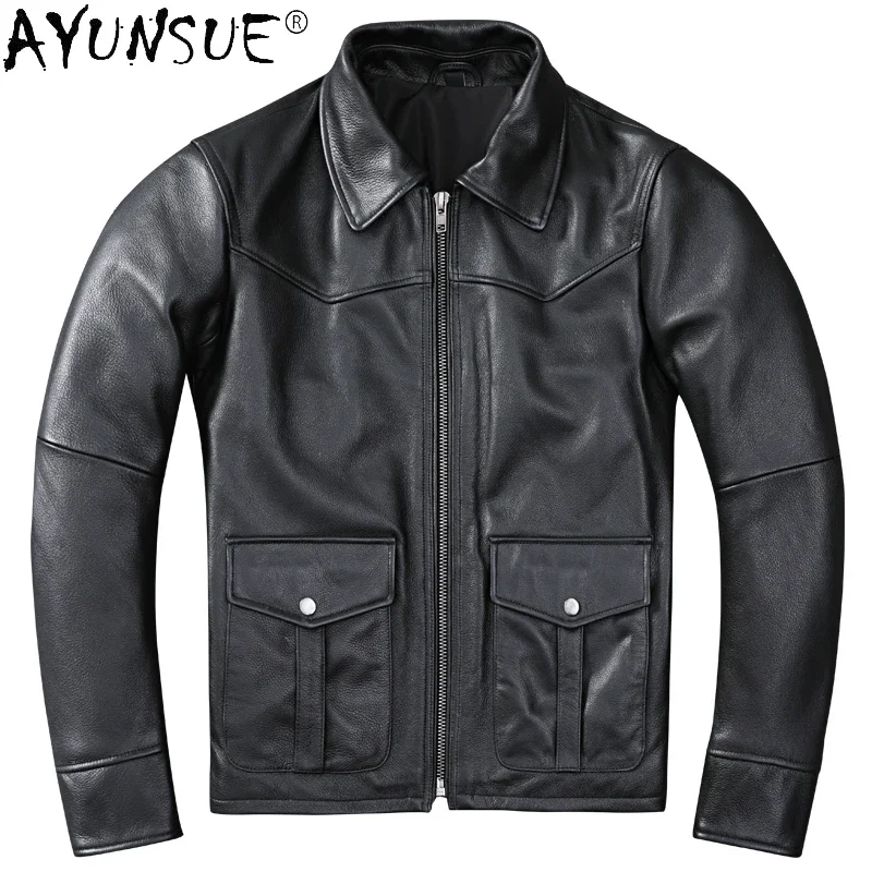 

2021 New Spring Autumn Leather Jacket Men Casaul Black Cowhide Coat Motorcycle Mens Clothing Fashion Chaquetas Hombre WPY3753