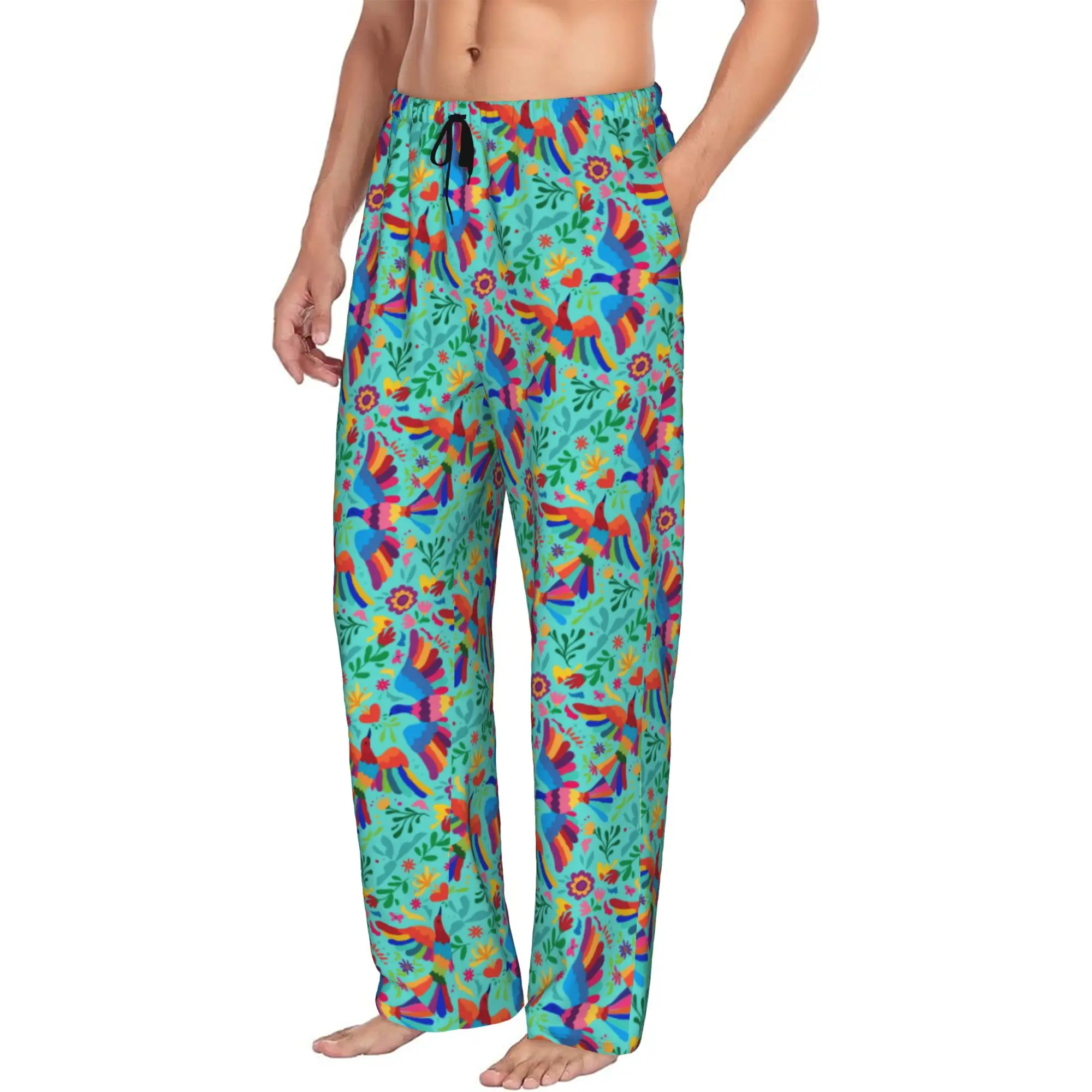 Best Art Mexican Embroidery Floral Carnaval Seamless Pajama Pants for Lounge Sleep Drawstring Sleepwear Bottoms with Pockets