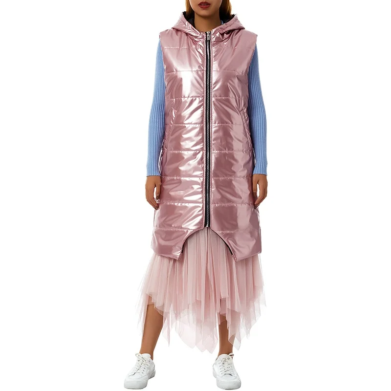 

Women's Hooded Vest Single-Breasted Svel Jaet Mid-Length Thiened Zipper Closure Casual Summer Faion Outerwear