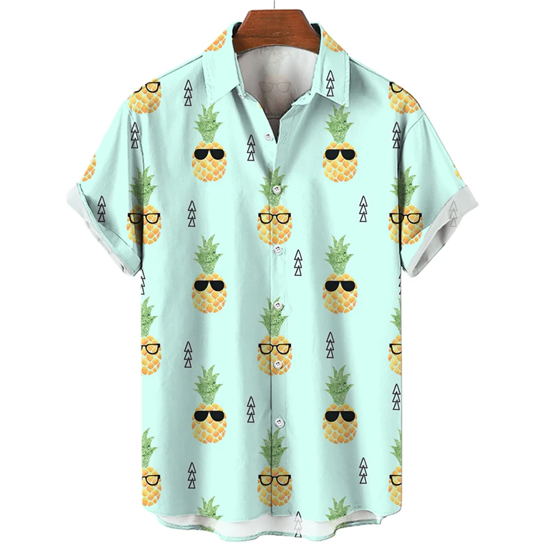 3D Printed Hawaiian Men Shirt Tropical Fruit Pineapple Women Short Sleeve Shirt Leisure Comfortable Top Vacation Beachwear Tops