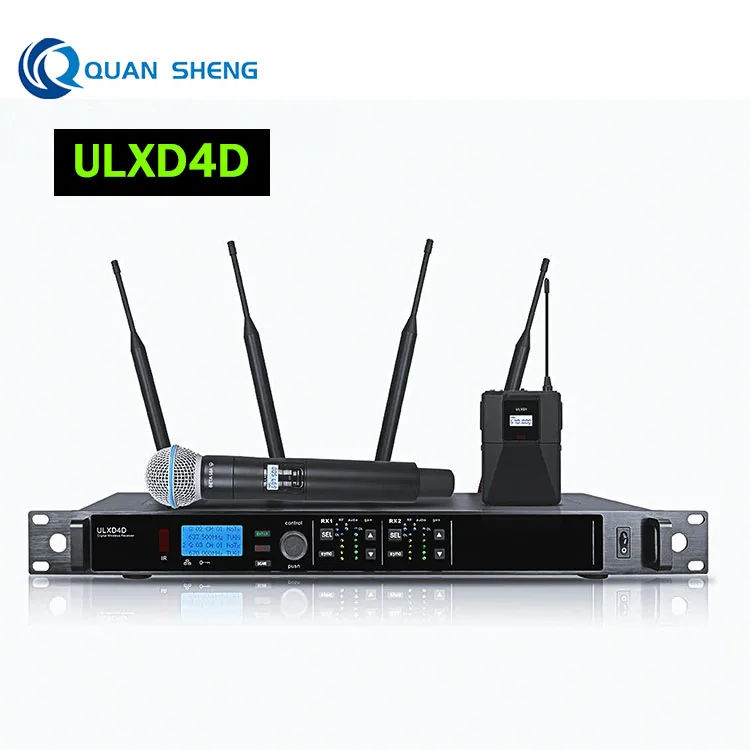 Wireless Microphone Dual Channels Transmitter with Handheld Microphone Dynamic Microphone ULXD4