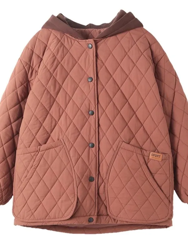 معطف Jaet نسائي شتوي فضفاض غير رسمي من القطن بغطاء للرأس منقوش ومريح للسيدات #5