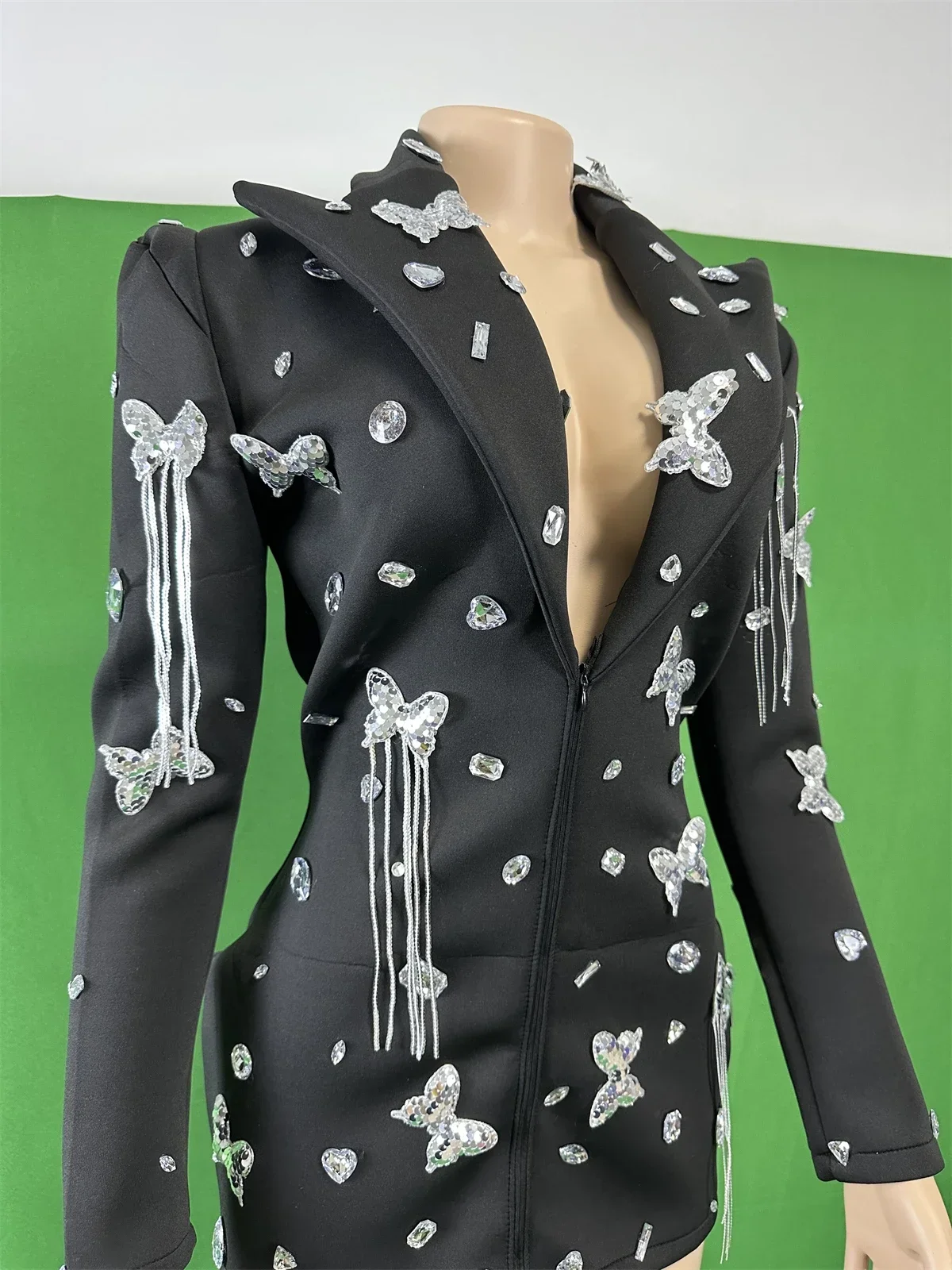 

Women Black Blazer Design Sequins Butterfly Birthday Party Festival Singer Drag Queen Outfits 2025 New