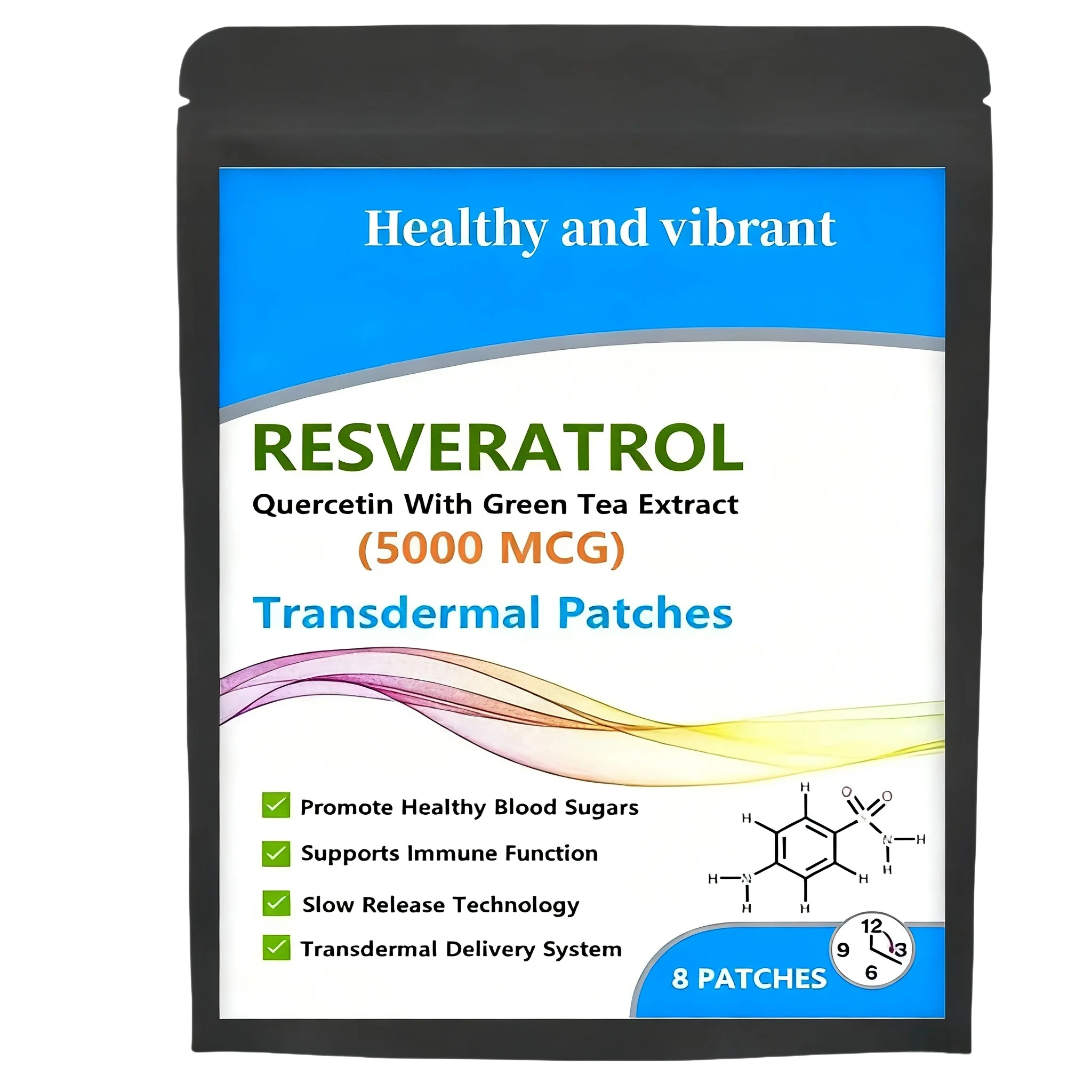 Resveratrol, Quercetin With Green Tea Extract Maximum Strength 5000 mcg Transdermal Patch Premium Formula Anti-Aging Antioxidant