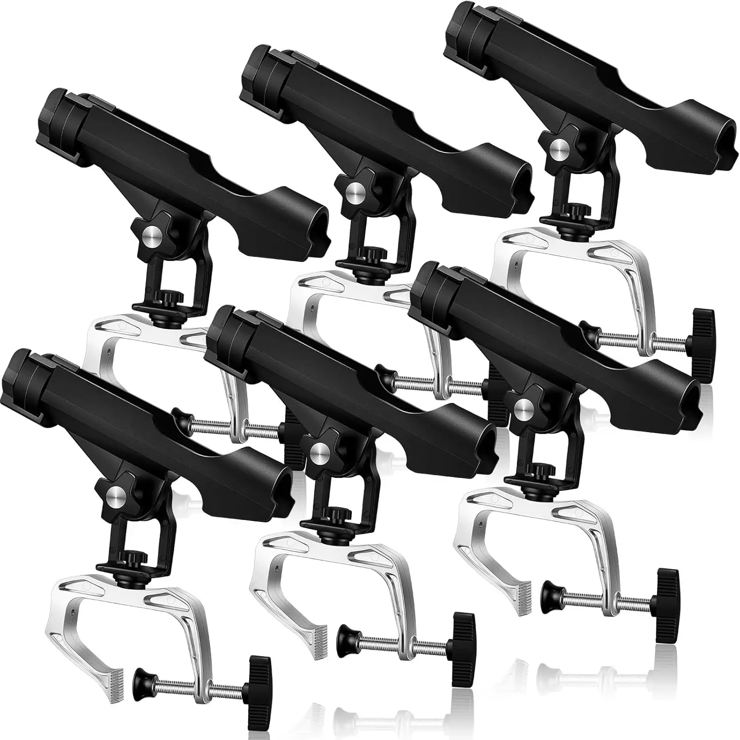 

6 Pack Fishing Rod Holders 360° Adjustable with Large Clamp for Boat Kayak Canoe Raft