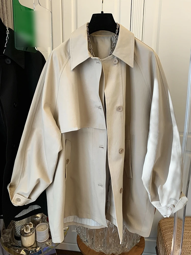 

plus Size Women's Khaki Workwear Style Jacket Coat Medium Length Casual Spring Outerwear High Waist Trousers Long Sleeve