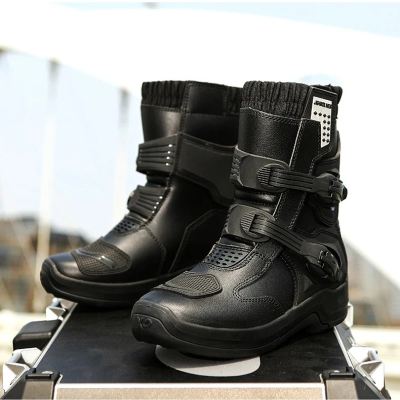 JG.WOLVES Men Riding Shoes Motorcycle Boots Waterproof Leather Motocross Boots Anti Slip Bike Off Road Racing Protective Shoes view 2
