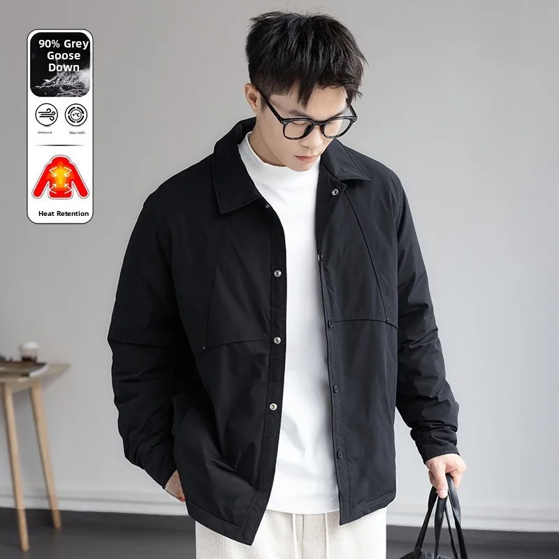 

Мужская легкая куртка из гусиного пуха, повседневная, свободного кроя, зимняя верхняя одежда, универсальная, из полиэфирного волокна, для отдыха