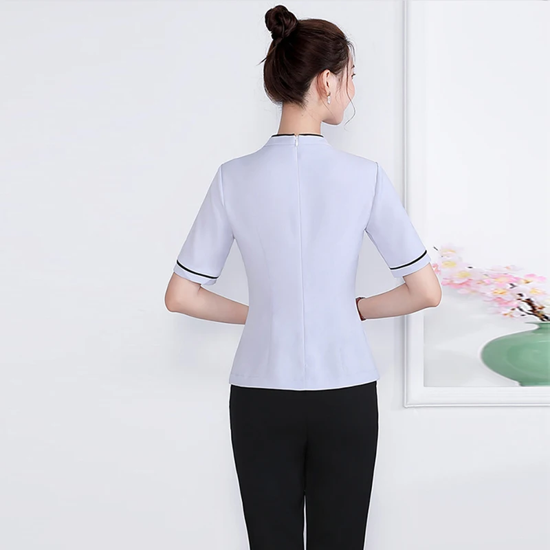 New Beauty Salon Beautician Work Clothes Women's Hotel Uniform Reception Clothing Hairdresser Spa Uniform Short sleeve Set