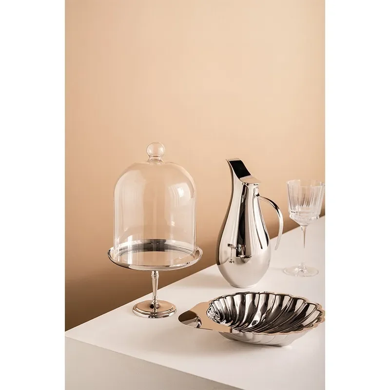 Tall Stainless Steel Cake Stand with Glass Dome European Style Luxury Dessert Display Tray for Pastry Buffet Table Decoration