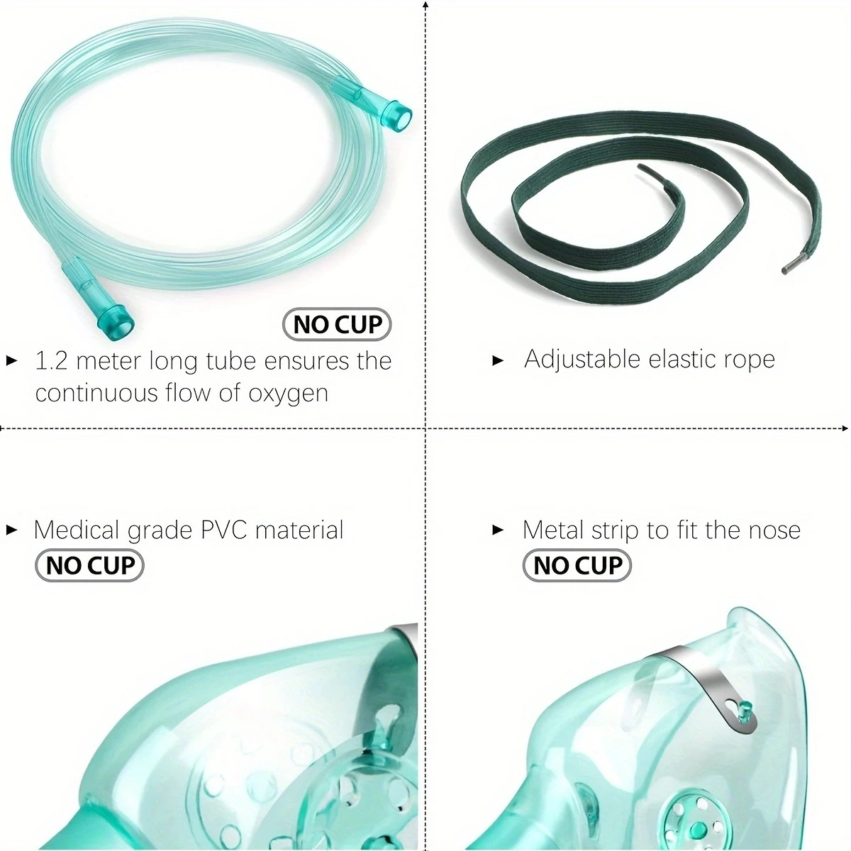 Sauerstoffmaske für Erwachsene, Standard-Sauerstoffmaske mit 6,6 Zoll Schlauch und verstellbarem Gummiband – Detail 5