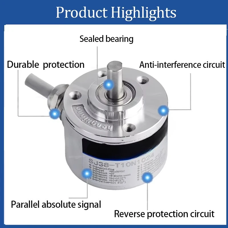 Clockwise/Anticlockwise Direction Control SJ38 12-bit Angle Absolute Encoder Single Turn IP50/IP65 Protection 3000rpm Industrial