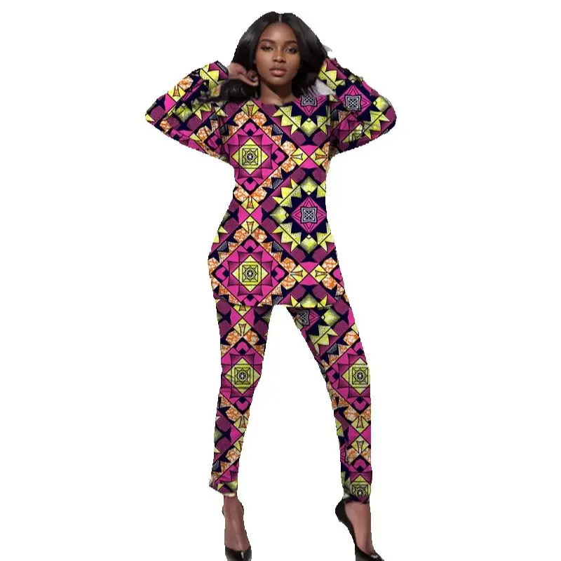 

Original Design African Couture Women’s Sets Ankara Outfit Blouse Patch Elastic Waist Pant Tribe Style Party Wear