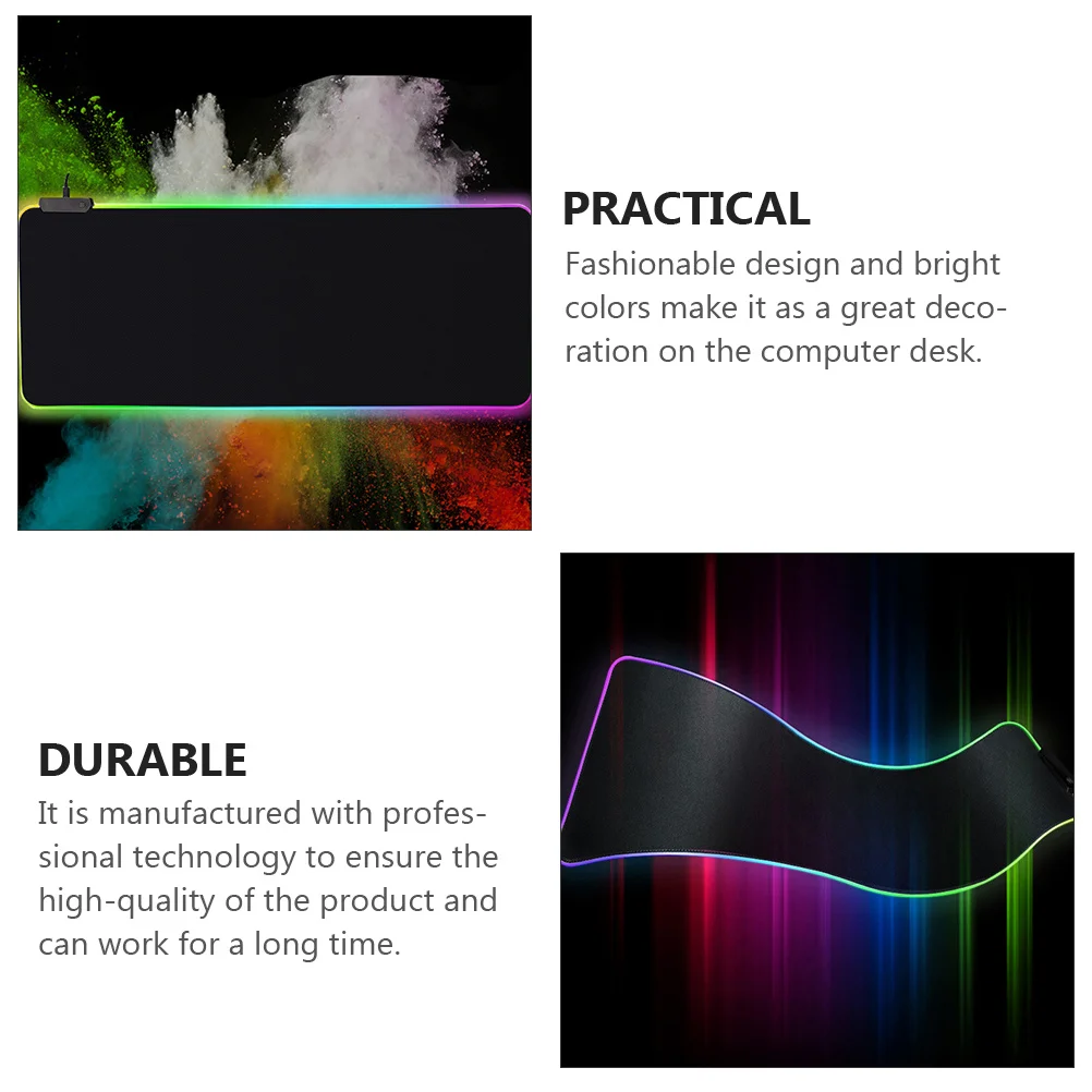 

RGB Light with Mouse Pad Glowing Mat LED Gaming Nonslip for Computer Anti-slip Desk