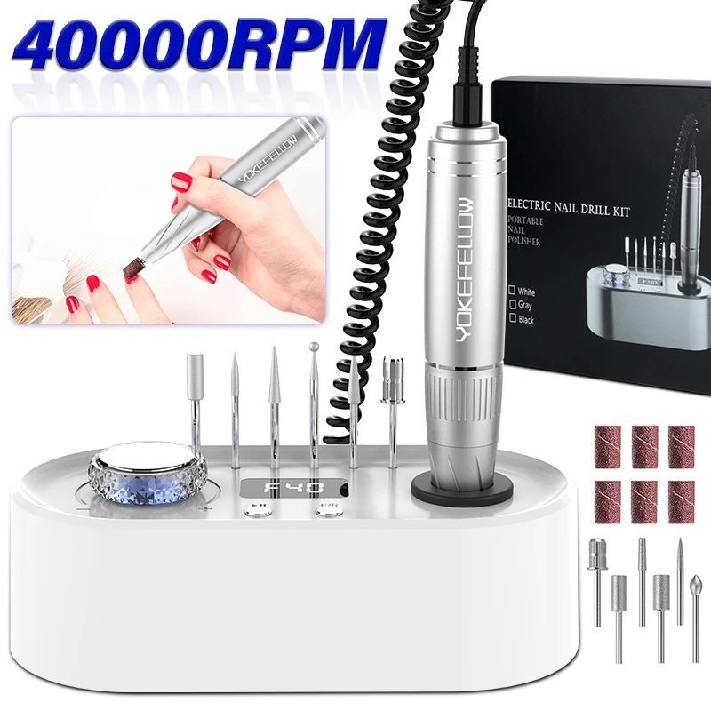 40000RPM 밀링 젤용 네일 드릴 머신 전문가용 매니큐어 네일 용품 메모리 일시 중지 모드가 있는 네일 선반 전기 네일 샌더