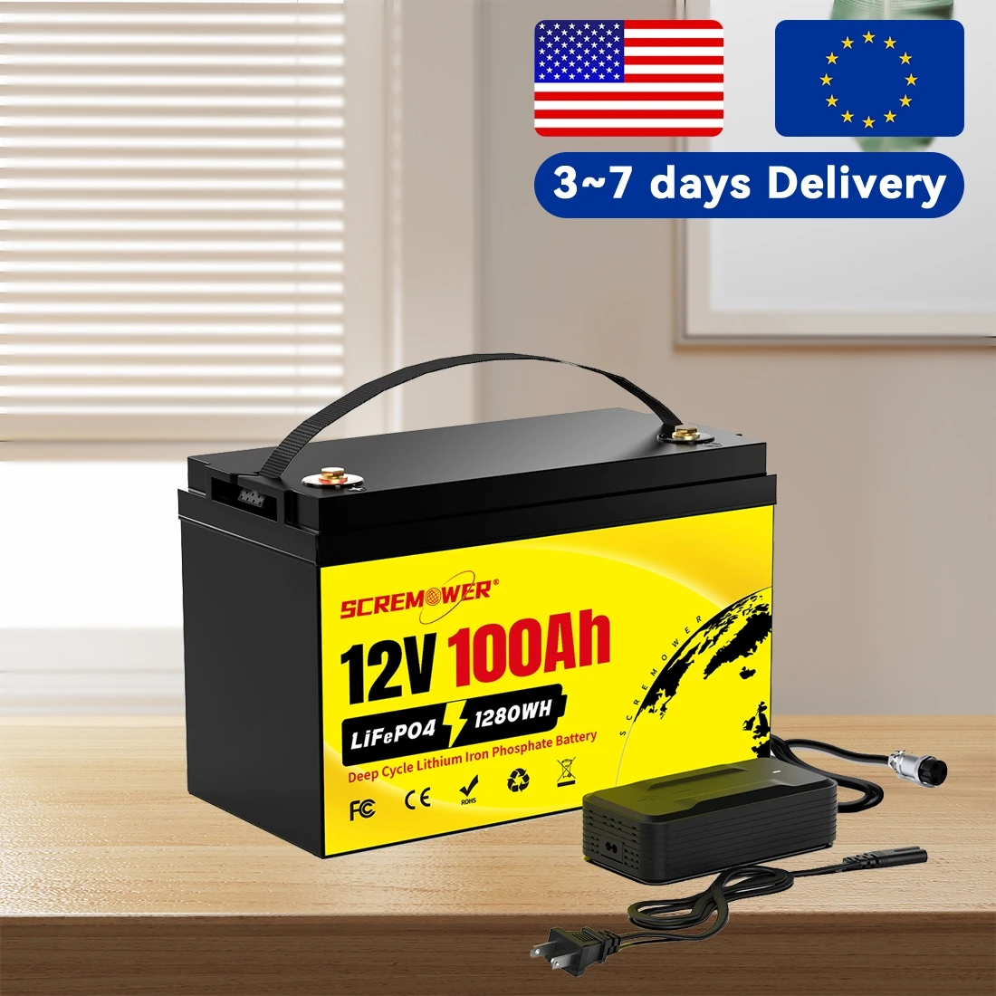 12V Lithium Battery 100Ah LiFePO4 6000+ Deep Cycles Built-in BMS,10-Year Lifetime,for UPS,Kayak Fish Finder,Solar Panel,Radio