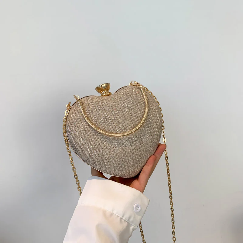 Abend Clutch Tasche Frauen Tasche Glänzende Handtasche Herz Form Metall Kupplungen Tasche Mode Kette Schulter Umhängetasche Luxus Dame Geldbörse – Detail 28