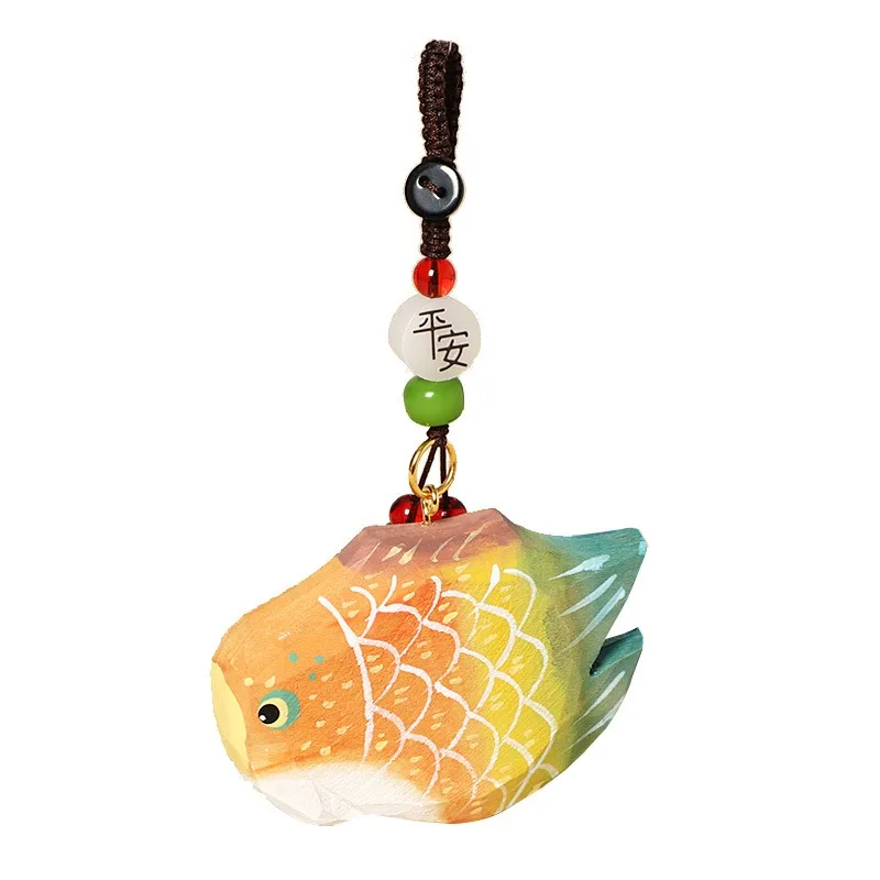 Creative Hand Carved Wooden Koi Fish Keychain Cartoon Animal Bag Pendant Wood Fish Miniatures Charm Gift For Friends Home Decor view 5